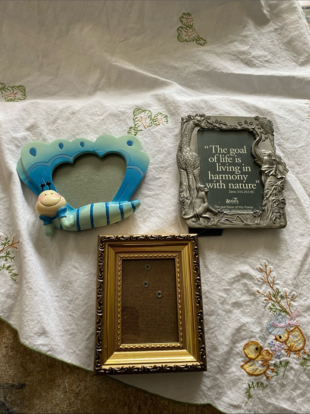 Set of 3 Decorative Picture Frames - Blue 🐛 caterpillar, pewter Nature etc